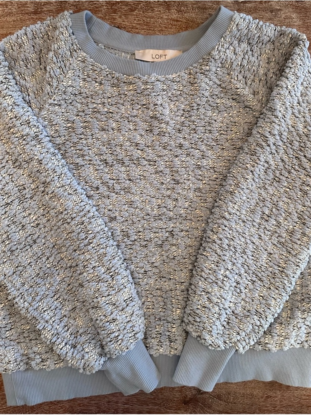 LOFT Powder Blue Metallic Bouclé Crewneck Sweater